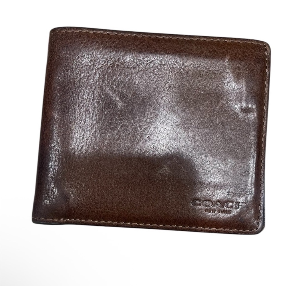 Coach Dark Brown Leather Bifold Wallet with Coin Pouch